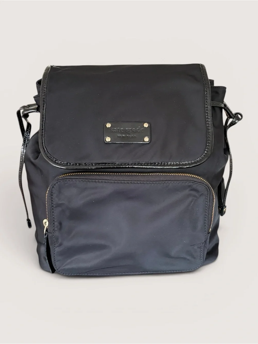 kate spade Black Nylon Small Flap Backpack with Front Pocket